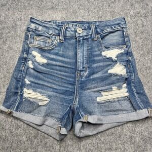 American Eagle Curvy Hi-Rise Shortie Distressed Ripped‎ Cuffed High Waisted sz 4